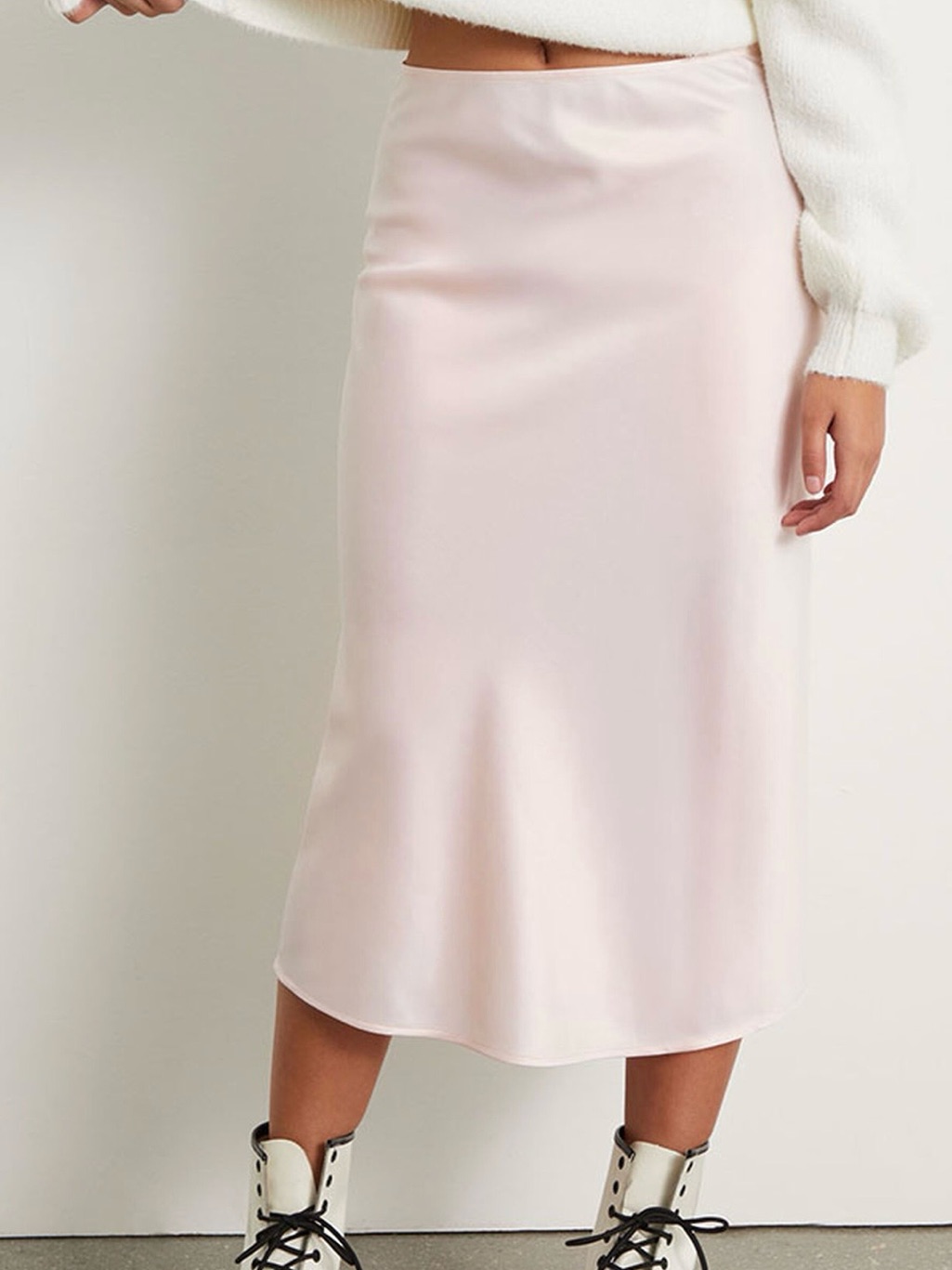 La Hearts Blush Satin Midi Skirt